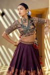 Kalista_Purple Blouse And Lehenga Skirt Natural Silk Embroidered V Mehjabeen Bridal Set _Online_at_Aza_Fashions