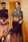 Buy_Kalista_Purple Blouse And Lehenga Skirt Natural Silk Embroidered V Mehjabeen Bridal Set _Online_at_Aza_Fashions