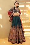 Buy_Kalista_Green Blouse And Lehenga Skirt Natural Silk Embroidered V Mehjabeen Bridal Set _at_Aza_Fashions