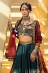 Kalista_Green Blouse And Lehenga Skirt Natural Silk Embroidered V Mehjabeen Bridal Set _Online_at_Aza_Fashions