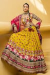 Kalista_Green Blouse And Lehenga Skirt Natural Silk Printed Floral Inayat Bridal Set_Online_at_Aza_Fashions