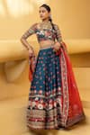 Buy_Kalista_Blue Blouse And Lehenga Skirt Natural Silk Printed Floral Inayat Bridal Set_at_Aza_Fashions