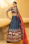 Kalista_Blue Blouse And Lehenga Skirt Natural Silk Printed Floral Inayat Bridal Set_Online_at_Aza_Fashions