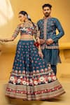 Buy_Kalista_Blue Blouse And Lehenga Skirt Natural Silk Printed Floral Inayat Bridal Set_Online_at_Aza_Fashions