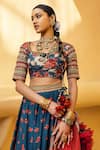 Shop_Kalista_Blue Blouse And Lehenga Skirt Natural Silk Printed Floral Inayat Bridal Set_Online_at_Aza_Fashions