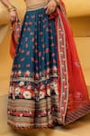 Kalista_Blue Blouse And Lehenga Skirt Natural Silk Printed Floral Inayat Bridal Set_at_Aza_Fashions