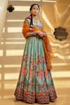 Buy Kalista Green Blouse And Lehenga Natural Silk, Dupatta Ahanita Print Bridal Set at Aza Fashions Buy_Kalista_Green Blouse And Lehenga Natural Silk, Dupatta Ahanita Print Bridal Set _at_Aza_Fashions