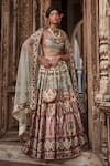 Buy_Kalista_Ivory Blouse And Lehenga Viscose Silk Hand Embroidered Arohi Chintz Bridal Set _at_Aza_Fashions