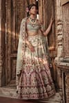 Kalista_Ivory Blouse And Lehenga Viscose Silk Hand Embroidered Arohi Chintz Bridal Set _Online_at_Aza_Fashions