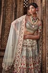 Buy_Kalista_Ivory Blouse And Lehenga Viscose Silk Hand Embroidered Arohi Chintz Bridal Set _Online_at_Aza_Fashions