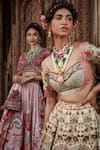 Shop_Kalista_Ivory Blouse And Lehenga Viscose Silk Hand Embroidered Arohi Chintz Bridal Set _Online_at_Aza_Fashions