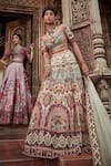 Kalista_Ivory Blouse And Lehenga Viscose Silk Hand Embroidered Arohi Chintz Bridal Set _at_Aza_Fashions