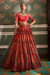 Buy_Kalista_Orange Blouse And Lehenga Viscose Silk Hand Embroidered Arohi Chintz Bridal Set _at_Aza_Fashions