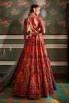 Shop_Kalista_Orange Blouse And Lehenga Viscose Silk Hand Embroidered Arohi Chintz Bridal Set _at_Aza_Fashions