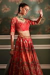 Kalista_Orange Blouse And Lehenga Viscose Silk Hand Embroidered Arohi Chintz Bridal Set _Online_at_Aza_Fashions