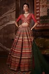 Buy_Kalista_Red Blouse And Lehenga Viscose Silk Embroidered Stripe Pattern Noor Bridal Set _at_Aza_Fashions