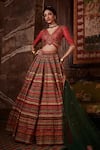 Kalista_Red Blouse And Lehenga Viscose Silk Embroidered Stripe Pattern Noor Bridal Set _Online_at_Aza_Fashions