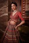 Buy_Kalista_Red Blouse And Lehenga Viscose Silk Embroidered Stripe Pattern Noor Bridal Set _Online_at_Aza_Fashions