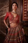 Shop_Kalista_Red Blouse And Lehenga Viscose Silk Embroidered Stripe Pattern Noor Bridal Set _Online_at_Aza_Fashions