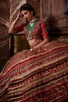 Kalista_Red Blouse And Lehenga Viscose Silk Embroidered Stripe Pattern Noor Bridal Set _at_Aza_Fashions