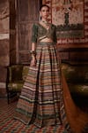 Buy_Kalista_Green Blouse And Lehenga Viscose Silk Embroidered Stripe Noor Bridal Set _at_Aza_Fashions