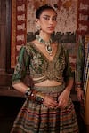 Kalista_Green Blouse And Lehenga Viscose Silk Embroidered Stripe Noor Bridal Set _Online_at_Aza_Fashions