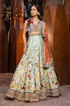 Buy_Kalista_Green Blouse And Lehenga Skirt Natural Silk Hand Painted Floral V Vanya Set _at_Aza_Fashions