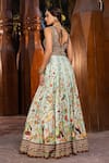 Shop_Kalista_Green Blouse And Lehenga Skirt Natural Silk Hand Painted Floral V Vanya Set _at_Aza_Fashions