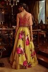 Shop_Kalista_Yellow Hand Painted Floral Motifs One Shoulder Erum Draped Choli And Lehenga Set _at_Aza_Fashions