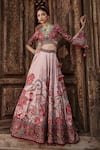 Buy_Kalista_Pink Blouse And Lehenga Viscose Silk Hand Embroidered Ayra Chintz Bridal Set _at_Aza_Fashions