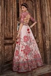 Shop_Kalista_Pink Blouse And Lehenga Viscose Silk Hand Embroidered Ayra Chintz Bridal Set _at_Aza_Fashions