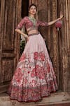 Kalista_Pink Blouse And Lehenga Viscose Silk Hand Embroidered Ayra Chintz Bridal Set _Online_at_Aza_Fashions