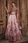 Shop_Kalista_Pink Blouse And Lehenga Viscose Silk Hand Embroidered Ayra Chintz Bridal Set _Online_at_Aza_Fashions