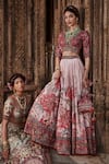 Kalista_Pink Blouse And Lehenga Viscose Silk Hand Embroidered Ayra Chintz Bridal Set _at_Aza_Fashions