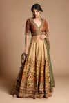 Buy_Kalista_Beige Dola Silk V Neck Printed Lehenga Set _at_Aza_Fashions