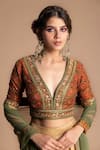 Kalista_Beige Dola Silk V Neck Printed Lehenga Set _Online_at_Aza_Fashions