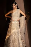 Shop_Abhishek Sharma_Beige Net Metallic Embroidered Lehenga Set_Online_at_Aza_Fashions