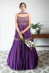 Buy_PARUL GANDHI_Purple Paper Silk Embroidery Scoop Neck Peplum Lehenga Set _at_Aza_Fashions