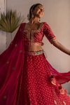 Apeksha Jain Label_Red Georgette Hand Embroidered Gota Work Square Neck Bandhej Bridal Lehenga Set _Online_at_Aza_Fashions