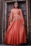 Buy_PARUL GANDHI_Orange Dutch Satin Embroidery Lehenga Set For Kids_at_Aza_Fashions