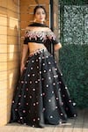 Buy_PARUL GANDHI_Black Raw Silk Embroidery Sweetheart Neck Off Shoulder Lehenga Set _at_Aza_Fashions