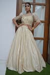 Buy_PARUL GANDHI_Beige Raw Silk Embroidery Lehenga Set For Kids_at_Aza_Fashions