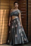 Buy_PARUL GANDHI_Grey Dutch Satin Embroidery Asymmetric One Shoulder Lehenga Set _at_Aza_Fashions