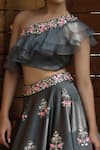 Buy_PARUL GANDHI_Grey Dutch Satin Embroidery Asymmetric One Shoulder Lehenga Set _Online_at_Aza_Fashions