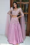 Buy_PARUL GANDHI_Purple Textured Jacquard Embroidery Square Neck Lehenga Set _at_Aza_Fashions