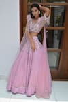 Shop_PARUL GANDHI_Purple Textured Jacquard Embroidery Square Neck Lehenga Set _at_Aza_Fashions