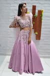 PARUL GANDHI_Purple Textured Jacquard Embroidery Square Neck Lehenga Set _Online_at_Aza_Fashions