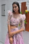 Shop_PARUL GANDHI_Purple Textured Jacquard Embroidery Square Neck Lehenga Set _Online_at_Aza_Fashions