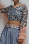 Buy_PARUL GANDHI_Grey Habutai Silk Embroidery V Neck Off Shoulder Lehenga Set _Online_at_Aza_Fashions