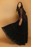 Shop_k-anshika_Black Georgette V Neck Printed Kaftan And Lehenga Set _at_Aza_Fashions